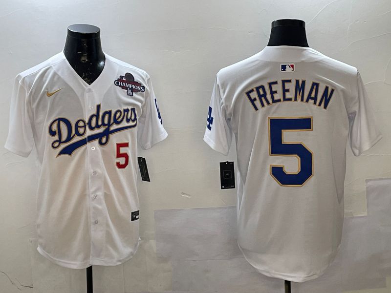 Men Los Angeles Dodgers 5 Freeman White Gold Game 2025 Nike MLB Jersey style 02254